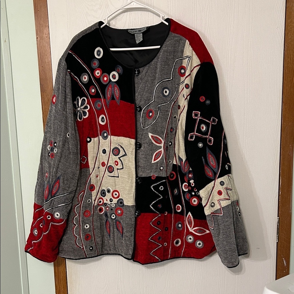 Indigo Moon Colorful Patchwork Style Button-Up Jacket Size 3X
